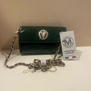 Valentino Orlandi Dark Green Clutch with Gold Chain